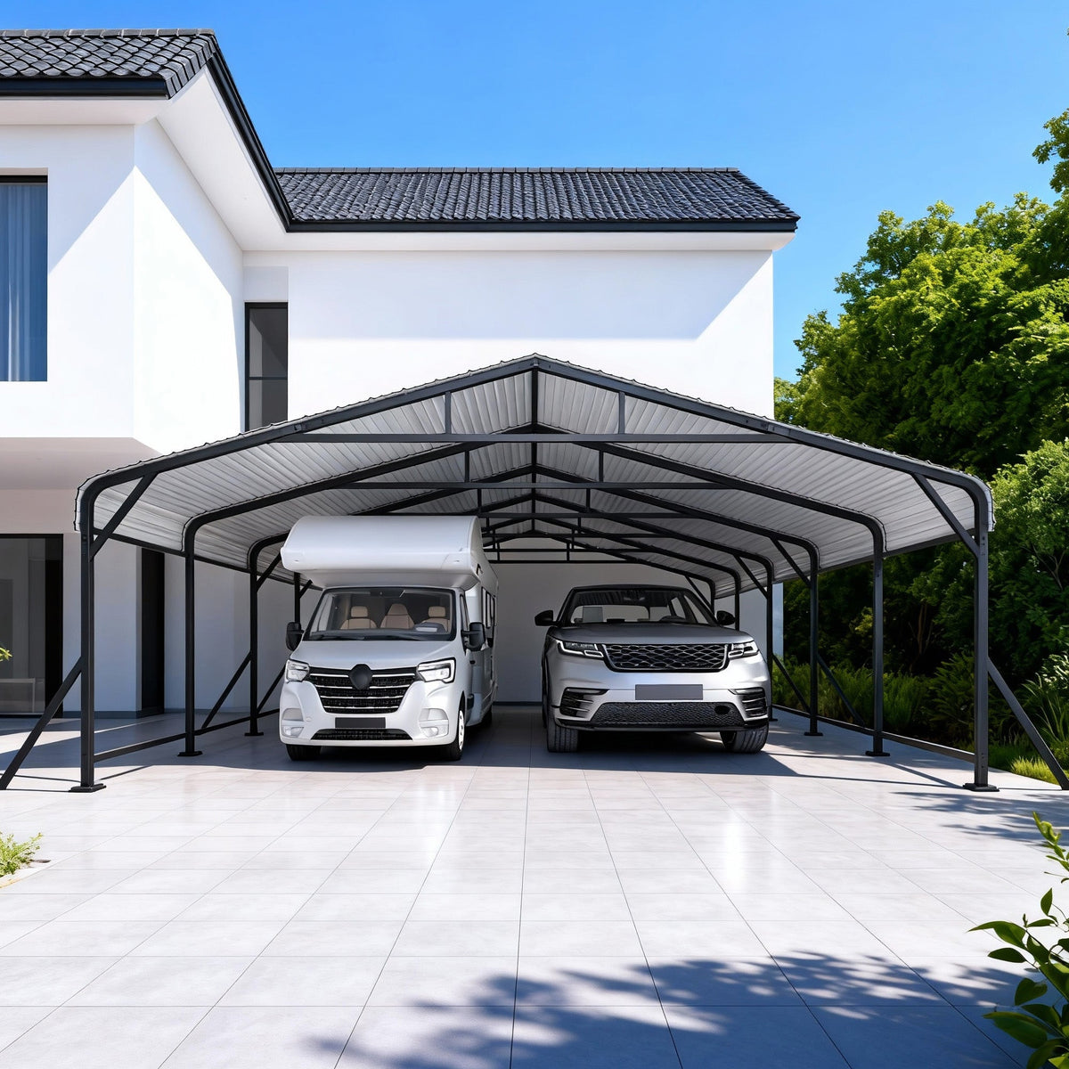 EROMMY 20' x 24' Outdoor Steel Carport with Galvanized Steel Frame and Roof