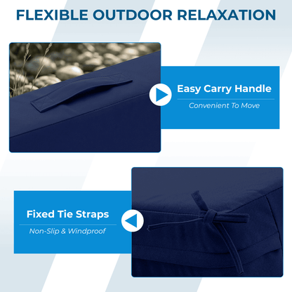 EROMMY Patio Furniture Cushions Set of 2 with Handle and Ties, Waterproof Fade-Resistant Outdoor Couch Cushions, Chair Pads for Dining Chairs, Navy blue