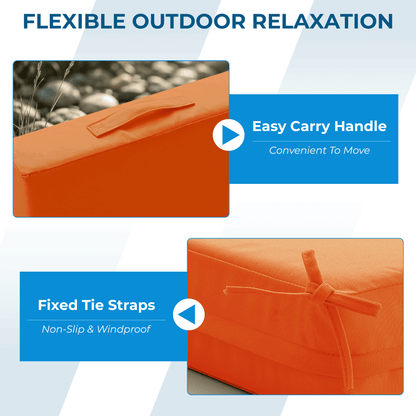 EROMMY Patio Furniture Cushions Set of 2 with Handle and Ties, Waterproof Fade-Resistant Outdoor Couch Cushions, Chair Pads for Dining Chairs, Orange