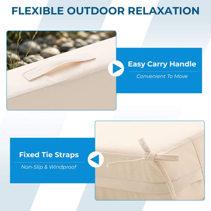 EROMMY Patio Furniture Cushions Set of 2 with Handle and Ties, Waterproof Fade-Resistant Outdoor Couch Cushions, Chair Pads for Dining Chairs, Beige