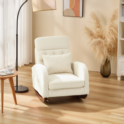 EROMMY Solid Wood Rocking Chair with Cushion & Blanket, Beige, Low Legs