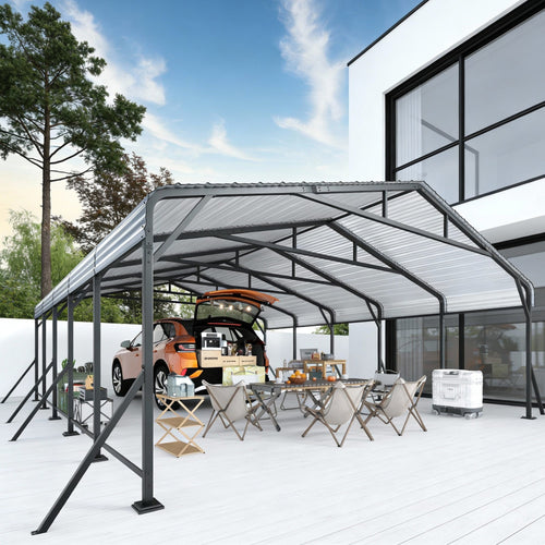 EROMMY 20' x 24' Outdoor Steel Carport with Galvanized Steel Frame and Roof