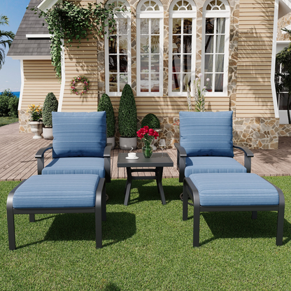 EROMMY Outdoor Swivel Rocker Patio Chairs with Ottomans, 5 PCS Bistro Set for Garden, Deck, Blue