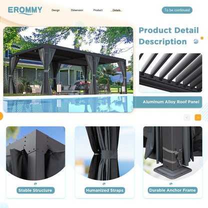 EROMMY 12x24 Adjustable Louvered Pergola with Waterproof Roof (Dark Grey)