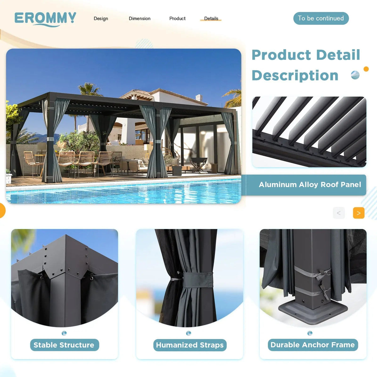 EROMMY 12x20 Freestanding Pergola with Louvered Roof, Dark Grey