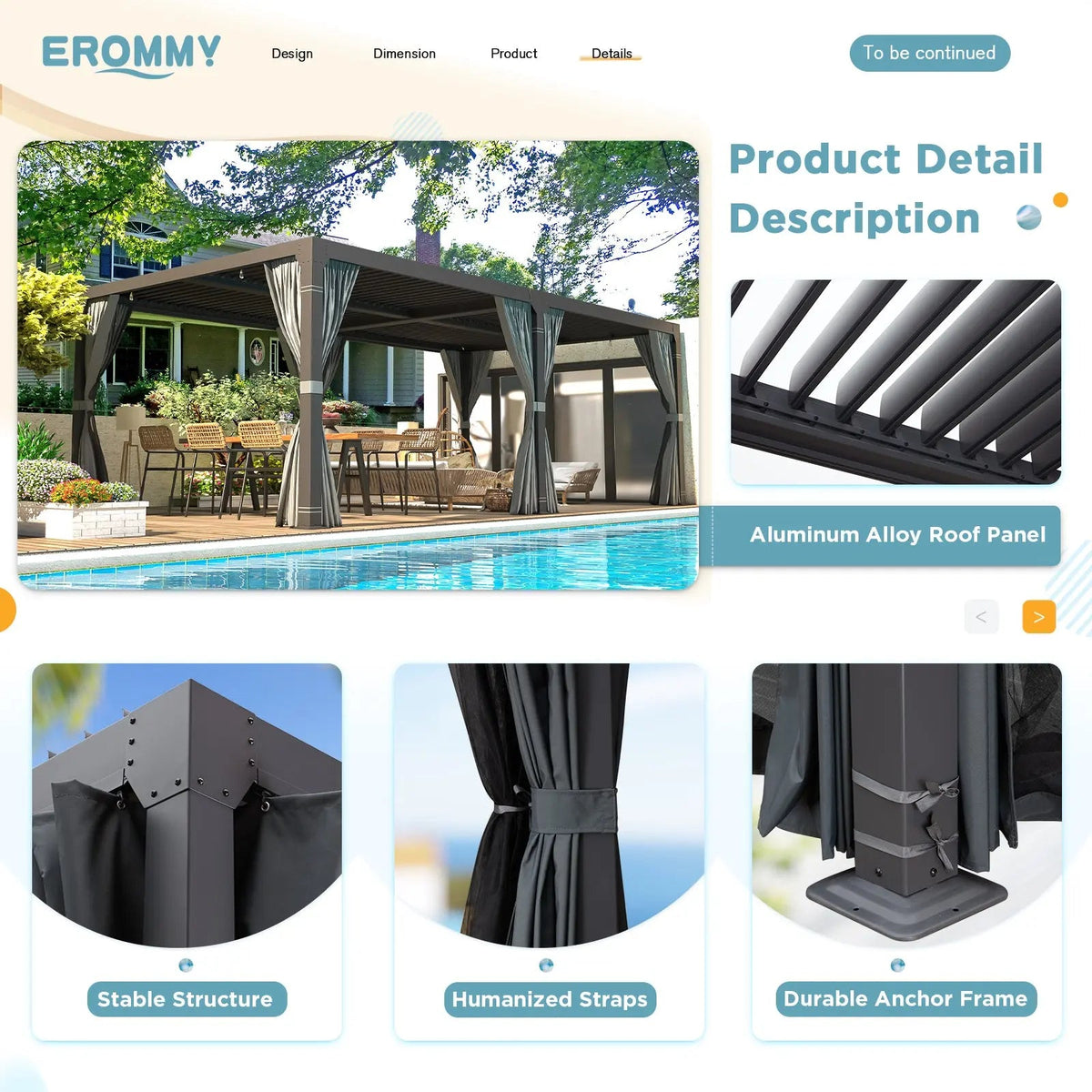 EROMMY 10x20 Metal Louvered Pergola with Outdoor Curtains (Dark Grey)