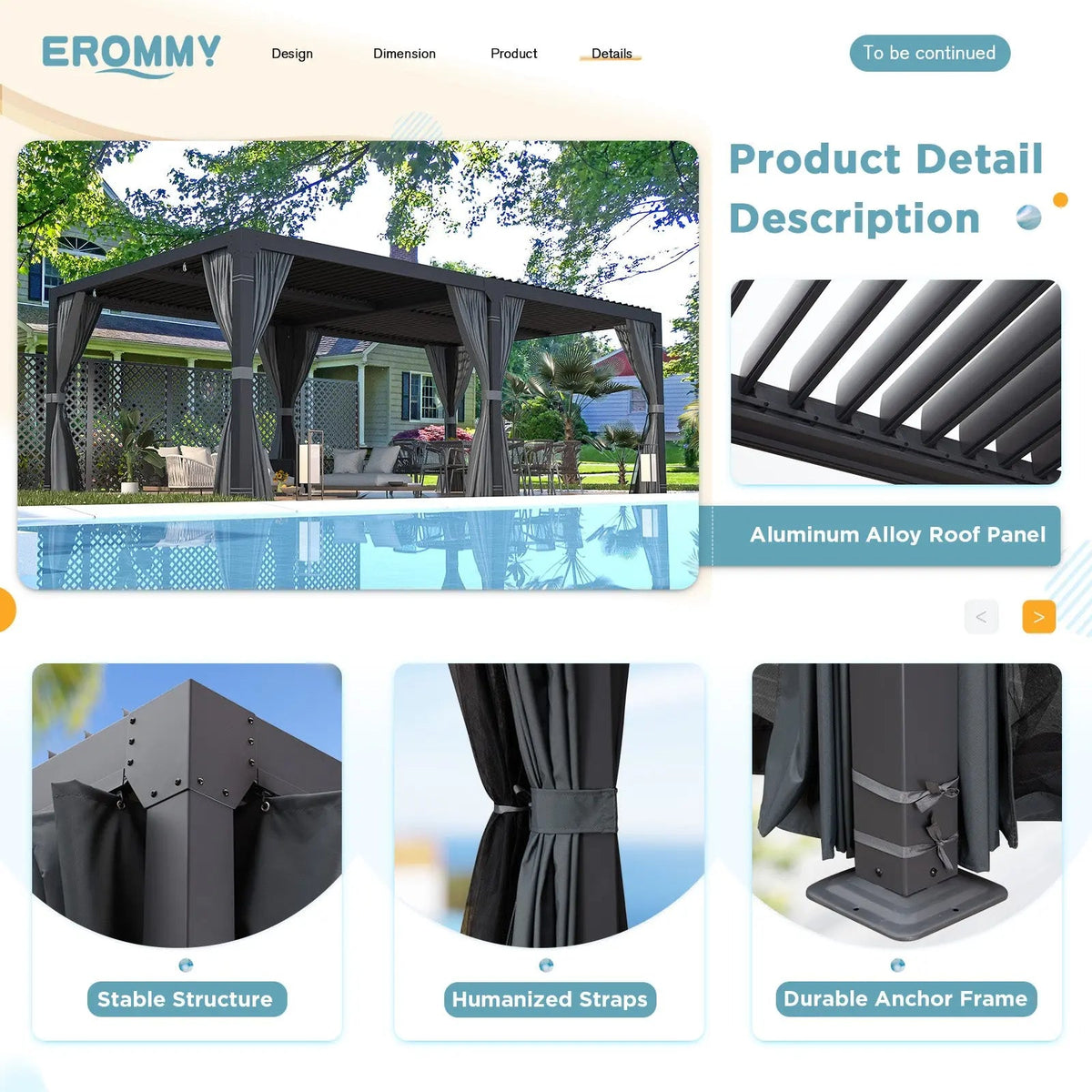 EROMMY 12x24 Adjustable Louvered Pergola with Waterproof Roof, Dark Grey