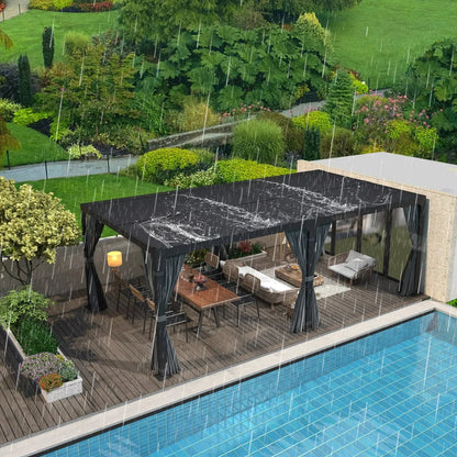 EROMMY 10x20 Metal Louvered Pergola with Outdoor Curtains (Dark Grey)
