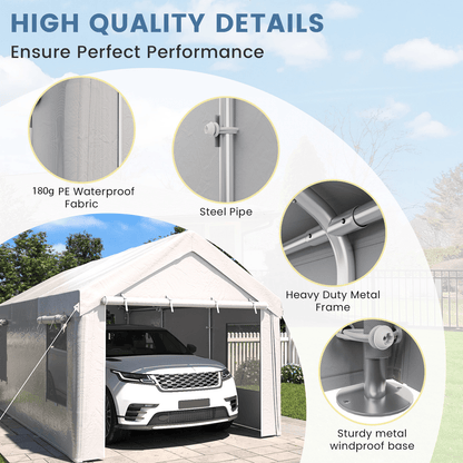 EROMMY Carport, 10' x 20' Heavy Duty Carport with Roll-up Windows，Portable Garage with Removable Sidewalls, Car Canopy  for Truck, Tractor, Boat, White