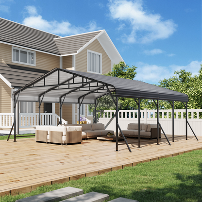 EROMMY 20x20 FT Heavy Duty Metal Carport with Reinforced Steel Braces & Galvanized Steel Roof and Frame, Sturdy Car Shed in All Weathers, Easy Assembly Car Shelter for 2 Cars, SUV, Tractors and Boat