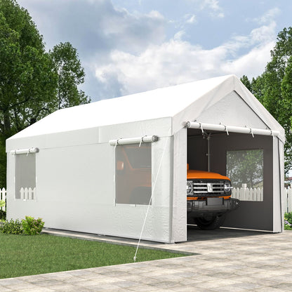EROMMY Carport, 10' x 20' Heavy Duty Carport with Roll-up Windows，Portable Garage with Removable Sidewalls, Car Canopy  for Truck, Tractor, Boat, White