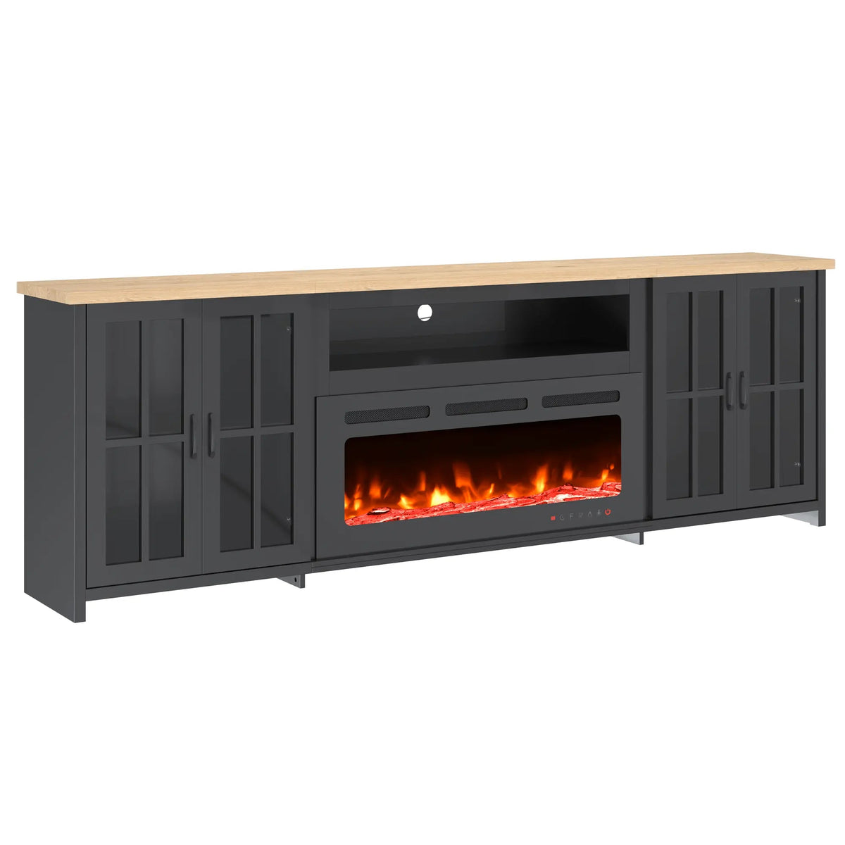 EROMMY 97 Inch Fireplace TV Stand with 42" Electric Fireplace, Fireplace Entertainment Center Media Console, Long TV Stand for Living Room, Television Stands for 100 Inch TV, Black
