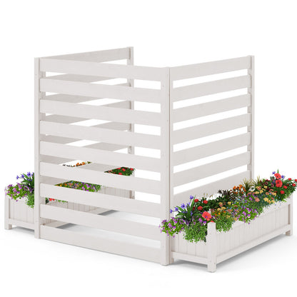 EROMMY 3 Panels No-Dig AC Unit Privacy Fence with Planter Box, 33" W x 39" H, Durable Outdoor Wood Screen to Hide AC & Trash with Floral Bed White