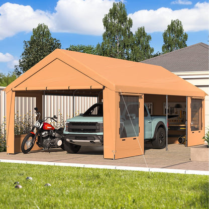 EROMMY 12' x 24' Heavy Duty Carport，Portable Garage with UV Protection & Steel Frame, Car Port with Removable Sidewalls, All-Season Car Canopy for Tractor, Truck, Boat, Yellow