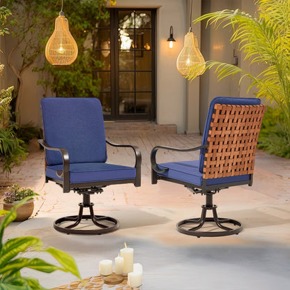 EROMMY Swivel Patio Chairs Set of 4 with Thickened Cushions, Blue