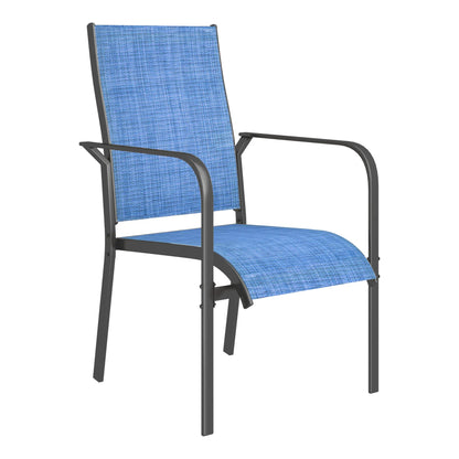 EROMMY 6 Pack Outdoor Dining Chairs, Stackable Patio Chairs with Breathable Textilene & Durable Metal Frame, Blue