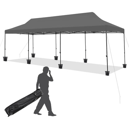 EROMMY 10' x 30' Pop Up Canopy Tent, Commercial Instant Canopy Heavy Duty with Roller Bag, 8 Sand Bags, 8 Wind Ropes & Ground Nails, Outdoor Canopies for Events, Parties and Camping, Gray