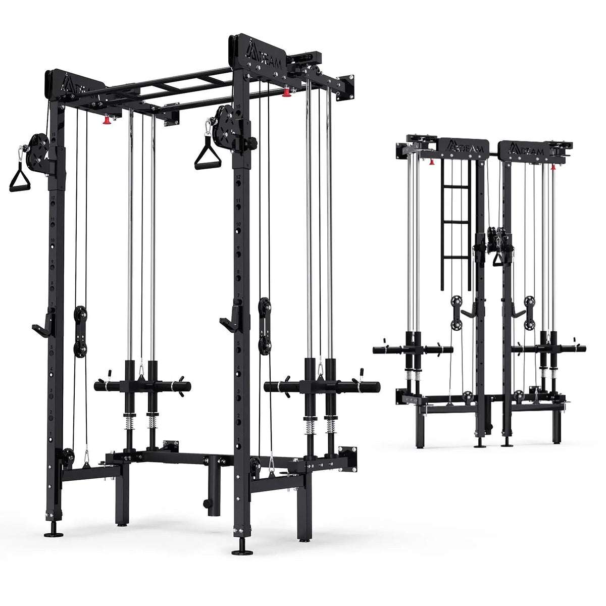 EROMMY Folding Squat Rack, Wall Mounted Power Rack with Cable Crossover Machine & LAT Pull Down Multi-Function Space-Saving Power Cage, Black