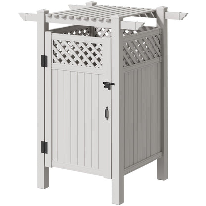 EROMMY 88.5"H x 57.5"W x 47.75"L White PVC Outdoor Shower Enclosure with Door, Weatherproof Privacy Stall for Pool & Beach, Durable Vinyl Construction（Grid-panel with roof）