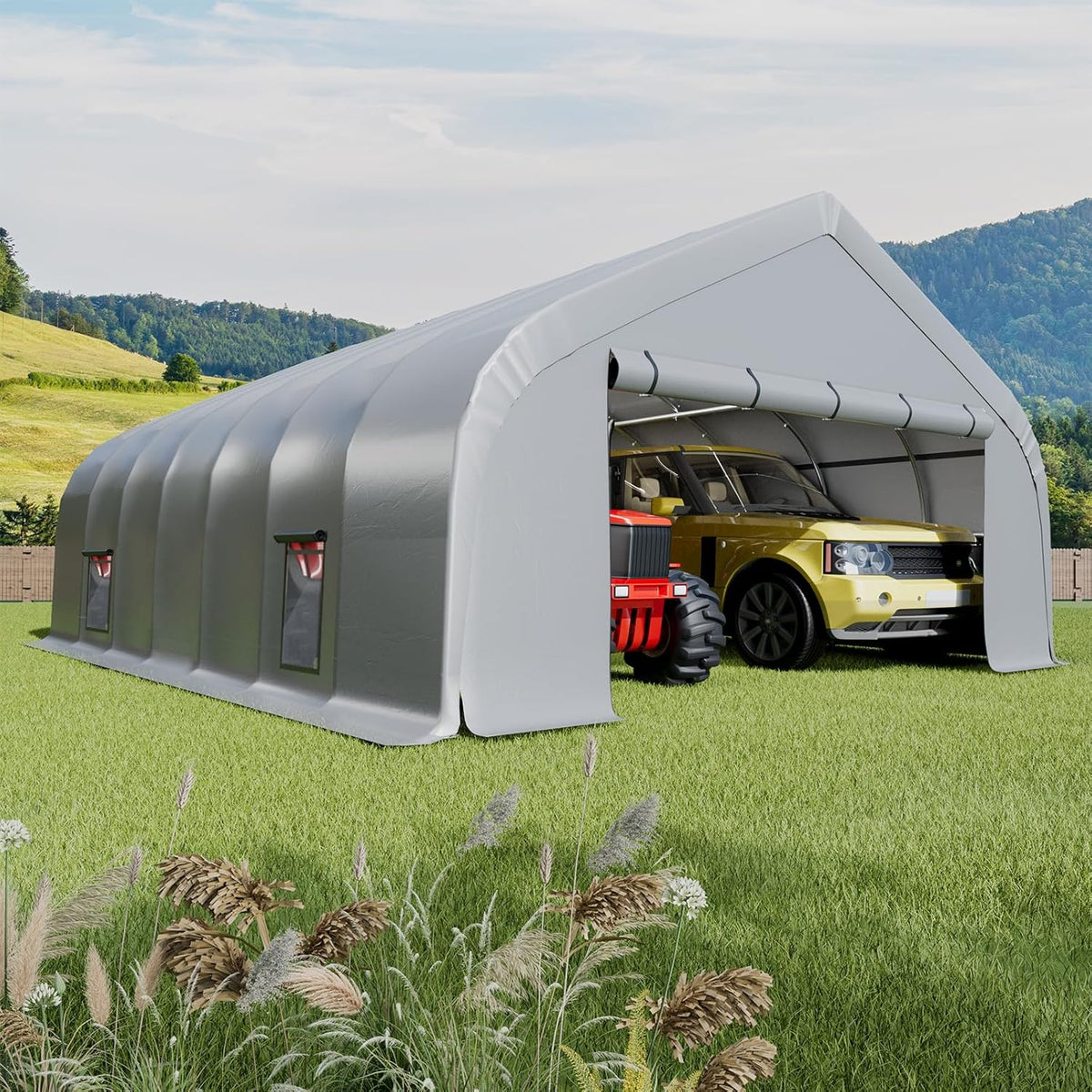 EROMMY 20x30 FT Heavy Duty Durable Carport With 3-Layer PE Waterproof Cover