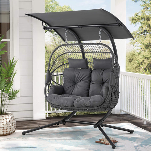 EROMMY Double Hanging Egg Chair with Stand and Extra Cushion, Gray