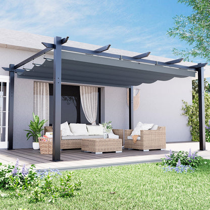EROMMY Retractable Pergola 12x16 Ft, Outdoor Aluminum Shelter with Dual Adjustable Sun Shade Canopy for Patio Backyard, Locking System Includes Straps & Screws (Gray)