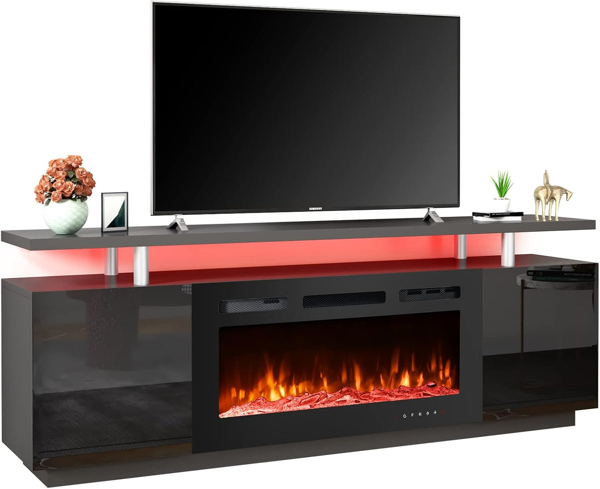 EROMMY 70 Inch TV Stand Entertainment Center, Black – Fireplace Not Included