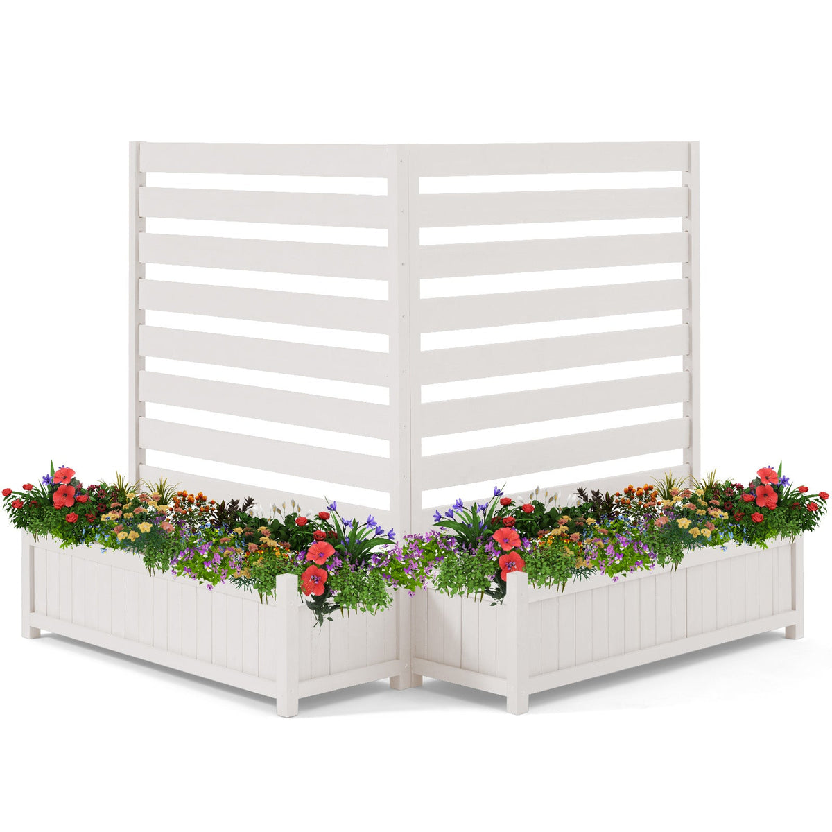 EROMMY 2-Pack No-Dig Privacy Fence Planter, Wood Outdoor Screen Air Conditioner Fence for AC Unit, Trash & Flower Bed, Weather-Resistant, 36" W x 45" H, White