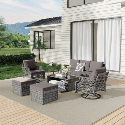 EROMMY Outdoor Wicker Sofa, 3-Seat Patio Couch with Cushions, All-Weather PE Rattan Furniture, Gray