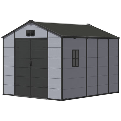 Erommy 8x10 FT Outdoor Storage Shed, Weather-Resistant Shed with Lockable Double Doors & Built-In Floor, Sloped Roof Outdoor Shed for Backyard, Patio & Lawn, Black