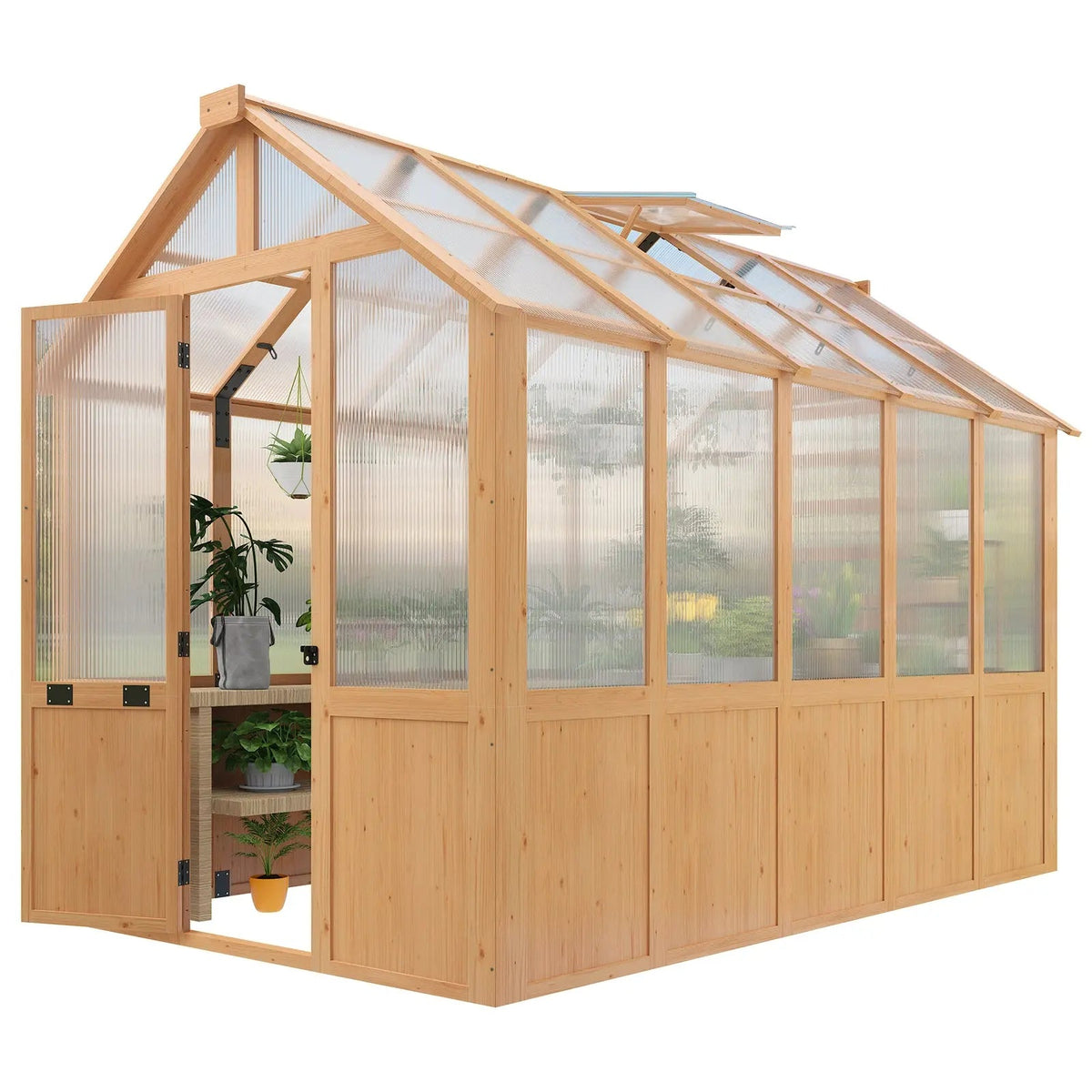EROMMY 6x10 FT Wooden Greenhouse for Plants and Vegetables