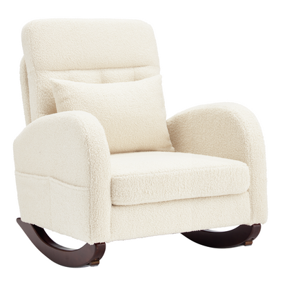 EROMMY Solid Wood Rocking Chair with Cushion & Blanket, Beige, Low Legs