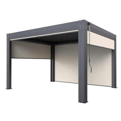 EROMMY 10' x 12' Louvered Pergola with Pull-Down Screens, Aluminum Outdoor Pergola with Retractable Roof for Patios, Decks & Backyards, Black