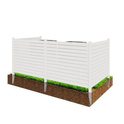 EROMMY Outdoor Privacy Fence, 48in H x 48in W Air Conditioner Fence，No Dig Trash Can Fence, 4 Fence Panels Pool Equipment Enclosure, Horizontal PVC Privacy Screen with 18 in Ground Stakes,White