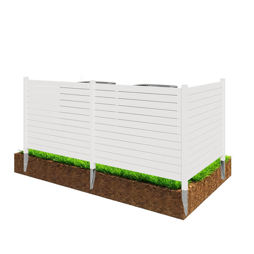 EROMMY Outdoor Privacy Fence, 48in H x 48in W Air Conditioner Fence，No Dig Trash Can Fence, 3 Fence Panels Pool Equipment Enclosure, Horizontal PVC Privacy Screen with 18 in Ground Stakes,White