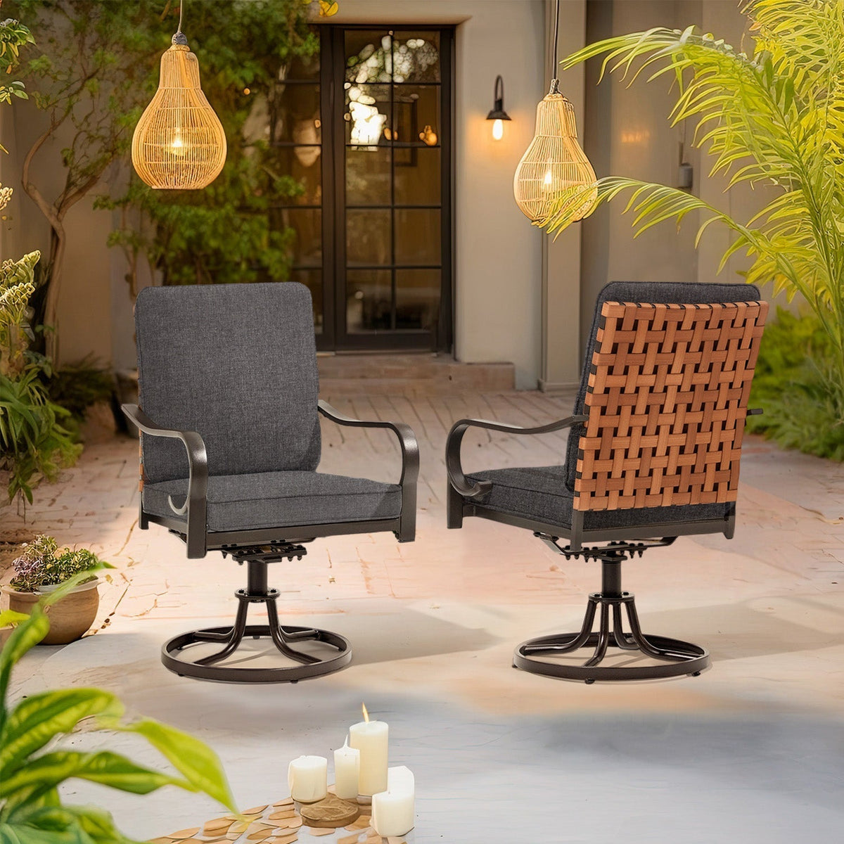 EROMMY Swivel Patio Chairs Set of 4 with Thickened Cushions, Gray