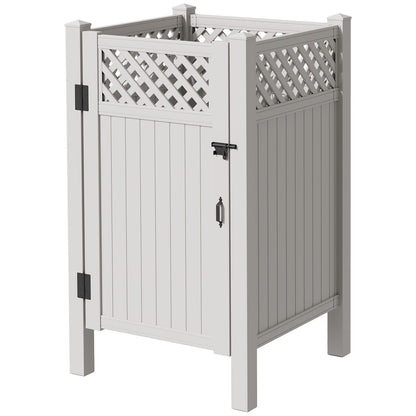 EROMMY 80.75"H x 45.75"W x 45.75"L White PVC Outdoor Shower Enclosure with Door, Weatherproof Privacy Stall for Pool & Beach, Durable Vinyl Construction(Grid-panel)