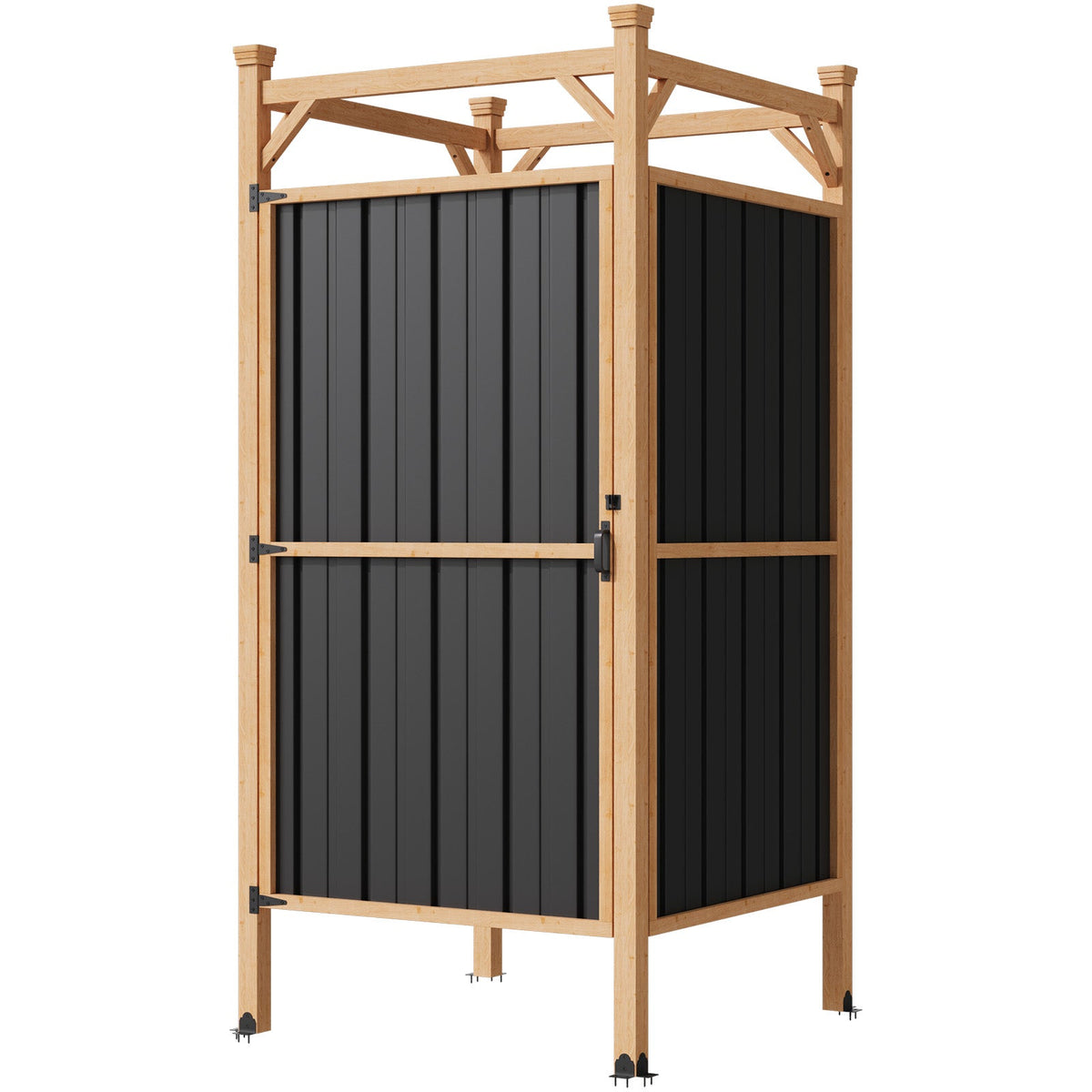 EROMMY Outdoor Shower Enclosure with Lockable Door, Weatherproof Outdoor Shower Stall with Metal Panels, Hooks & Shelves - Perfect for Pool Wash Station, Backyard & Beach Rinse Area Small Version