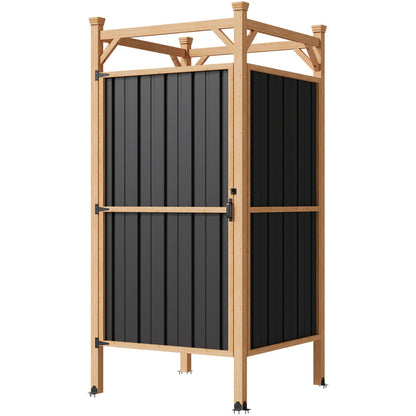 EROMMY Outdoor Shower Enclosure with Lockable Door, Weatherproof Outdoor Shower Stall with Metal Panels, Hooks & Shelves - Perfect for Pool Wash Station, Backyard & Beach Rinse Area Small Version