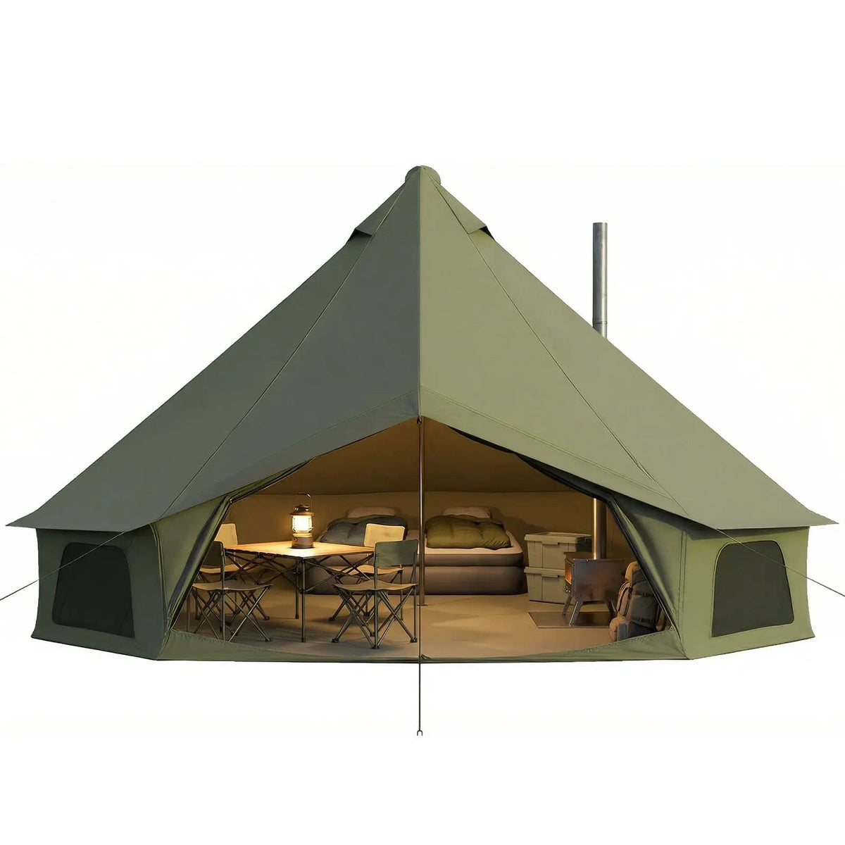 EROMMY Bell Tent for Family Camping, 16.4 FT Yurt Tent with Stove Jack, 4 Season Oxford Tents for Outdoor Party, Hot Tent Shelter Fits 3-4 People