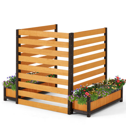 EROMMY No-Dig Privacy Fence with Planter Box - 3 Panels, 33" W x 39" H Durable Outdoor Patio Wood Screen for AC Unit, Trash Hide & Floral Garden Bed, Yellow