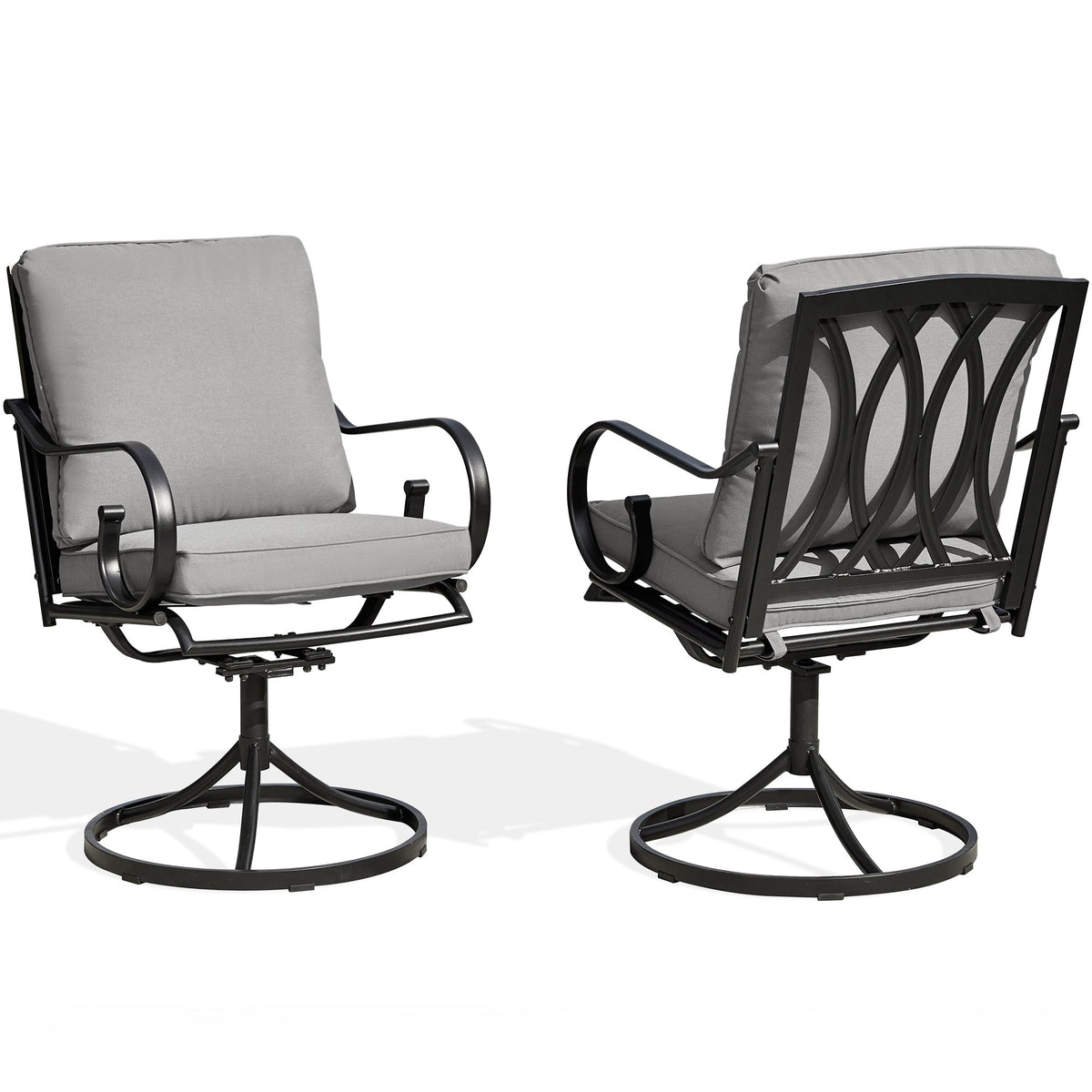 EROMMY  Patio Swivel Chair Set of 4, Outdoor Dining Chairs with Cushions, Gray