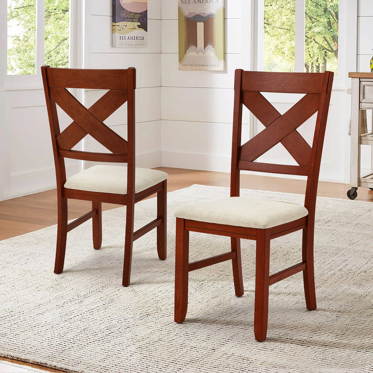 EROMMY Dining Chairs Set of 8, Modern Farmhouse Upholstered Dining Room Chair, Walnut