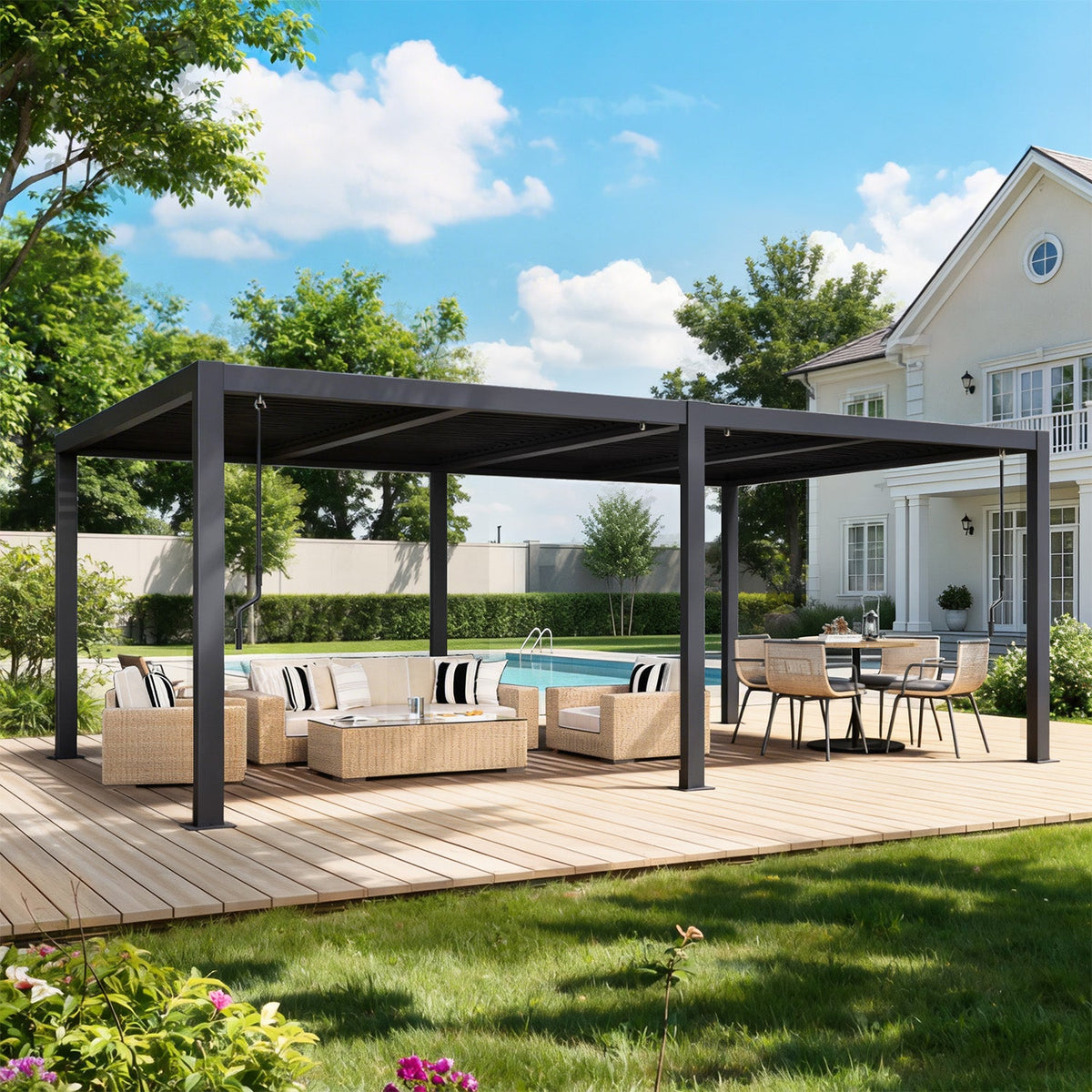 EROMMY Pergola Louvered 12x20, Aluminum Hardtop Pergola with Adjustable Roof for Sun & Rain Shade, Outdoor Gazebo with Integrated Drainage System, Modern Rustproof Patio Canopy Carport