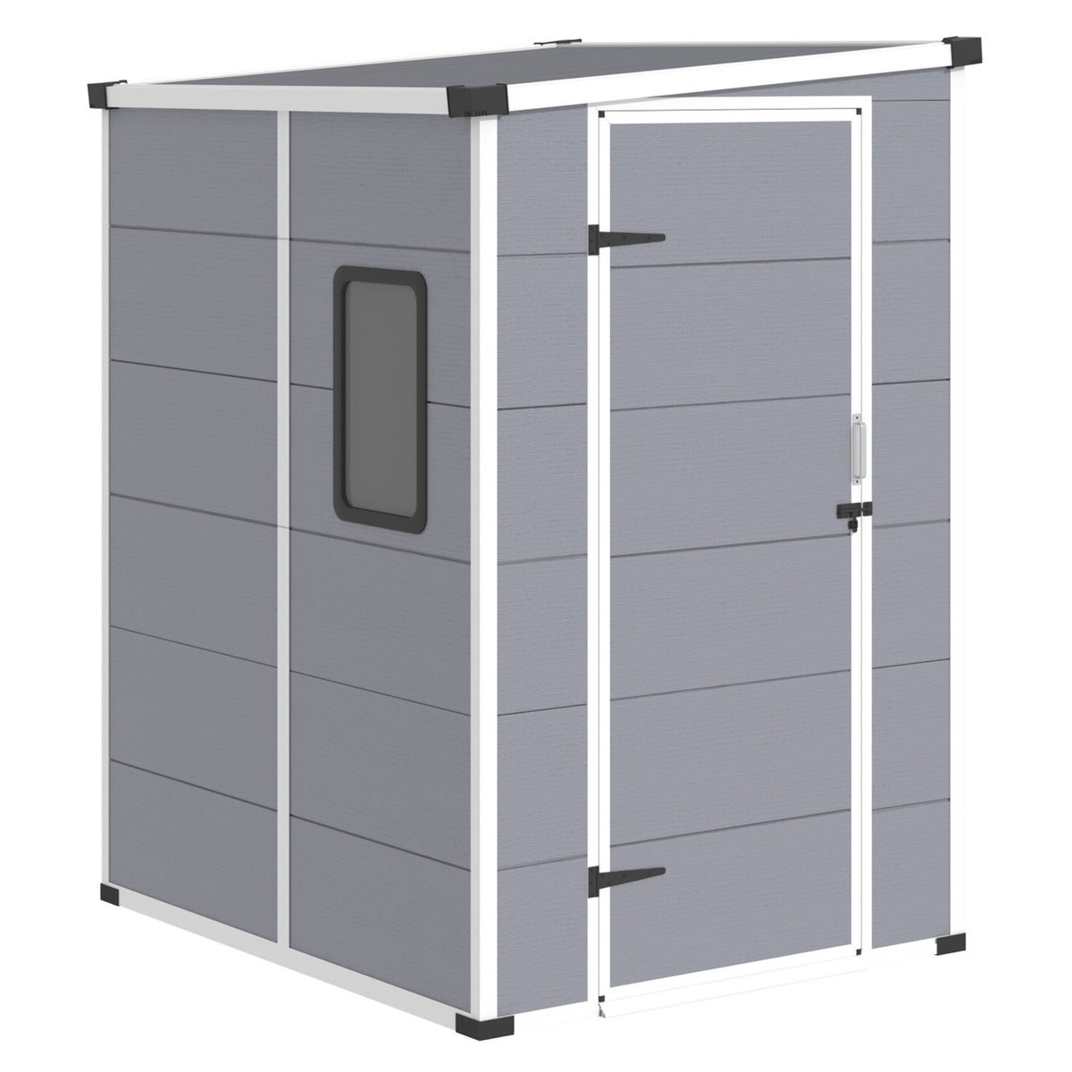 Erommy 4x5 FT Outdoor Storage Shed, Weather-Resistant Shed with Lockable Doors & Built-In Floor, Sloped Roof Outdoor Shed for Backyard, Patio & Lawn, Gray