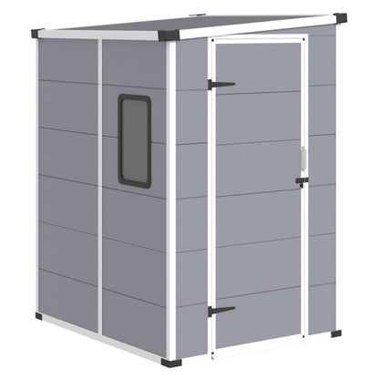 Erommy 4x5 FT Outdoor Storage Shed, Weather-Resistant Shed with Lockable Doors & Built-In Floor, Sloped Roof Outdoor Shed for Backyard, Patio & Lawn, Gray
