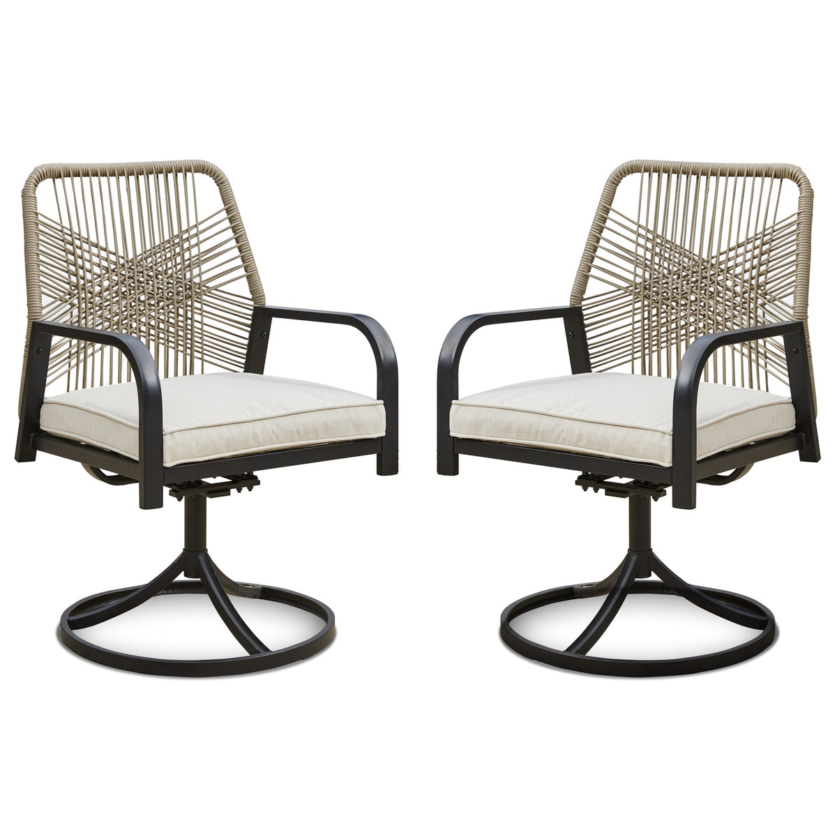 EROMMY Swivel Patio Chairs Set of 4, Outdoor Rattan Dining Chairs with Thickened Cushions, Beige