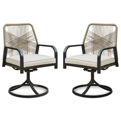 EROMMY Swivel Patio Chairs Set of 4, Outdoor Rattan Dining Chairs with Thickened Cushions, Beige