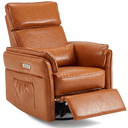 EROMMY Power Swivel Rocking Recliner Chair with Adjustable Headrest and Armrests, Brown