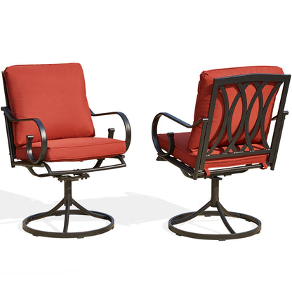 EROMMY  Patio Swivel Chair Set of 4, Outdoor Dining Chairs with Cushions, Red